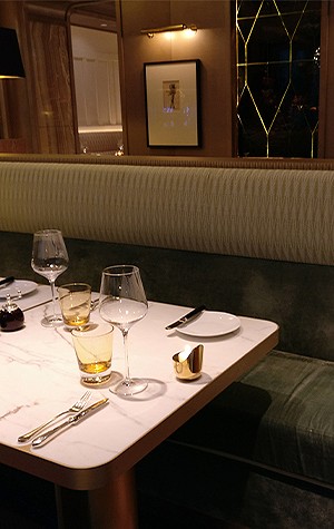 Fabric for bench at the Hôtel de Crillon, Paris café designed by Tristan Auer
