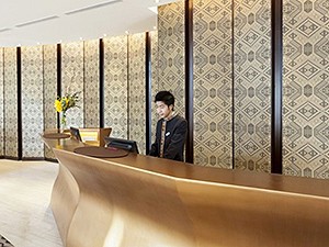 Complex woven silk screens for the reception of the Crowne Plaza Hotel, Vientiane